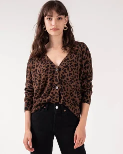 Cardigan Cachemire Court Leopard