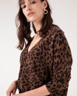 Cardigan Cachemire Court Leopard