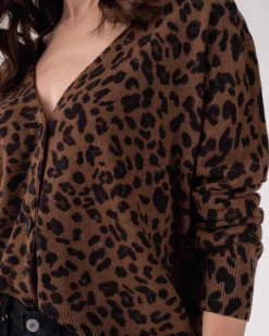 Cardigan Cachemire Court Leopard