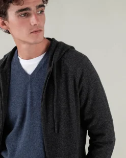 Gilet Cachemire A Capuche Zippe Homme