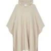 Poncho A Capuche Cachemire, Jacquard Uni A 4 Fils