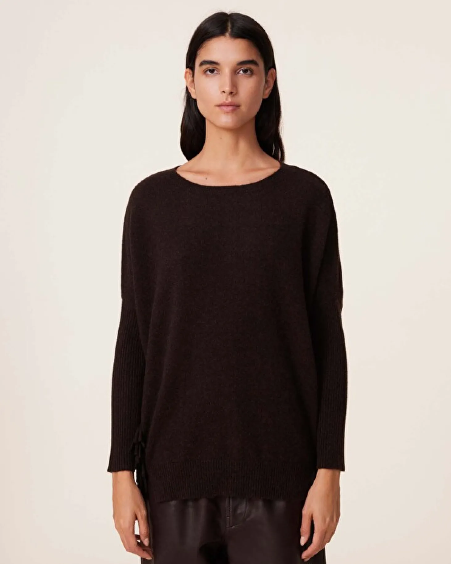 Pull Cachemire Col Rond Manches Franges, 2 Fils