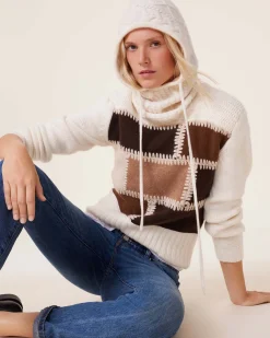 Pull Cachemire Col Rond Patchwork, 8 Fils