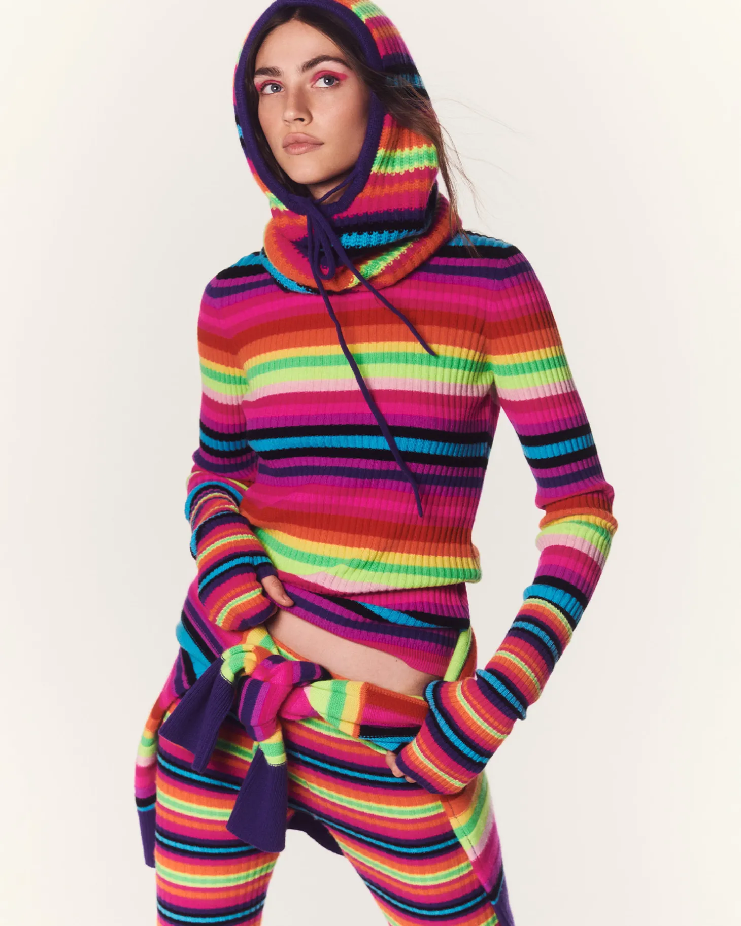 Pull Cachemire Col Rond Raye, 2 Fils
