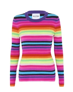 Pull Cachemire Col Rond Raye, 2 Fils
