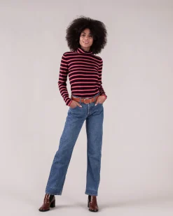 Pull Cachemire Col Roule Raye Femme