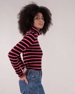 Pull Cachemire Col Roule Raye Femme