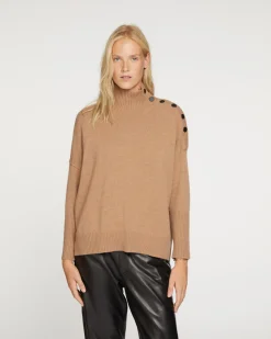 Pull Cachemire Col Roule Boutons Noirs