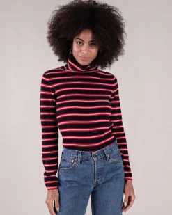 Pull Cachemire Col Roule Raye Femme