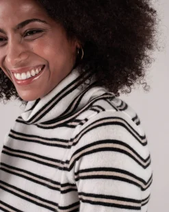 Pull Cachemire Col Roule Raye Femme