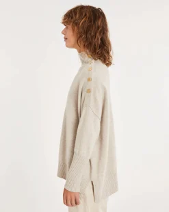 Pull Cachemire Col Roule Boutons Gold