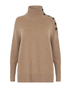Pull Cachemire Col Roule Boutons Noirs