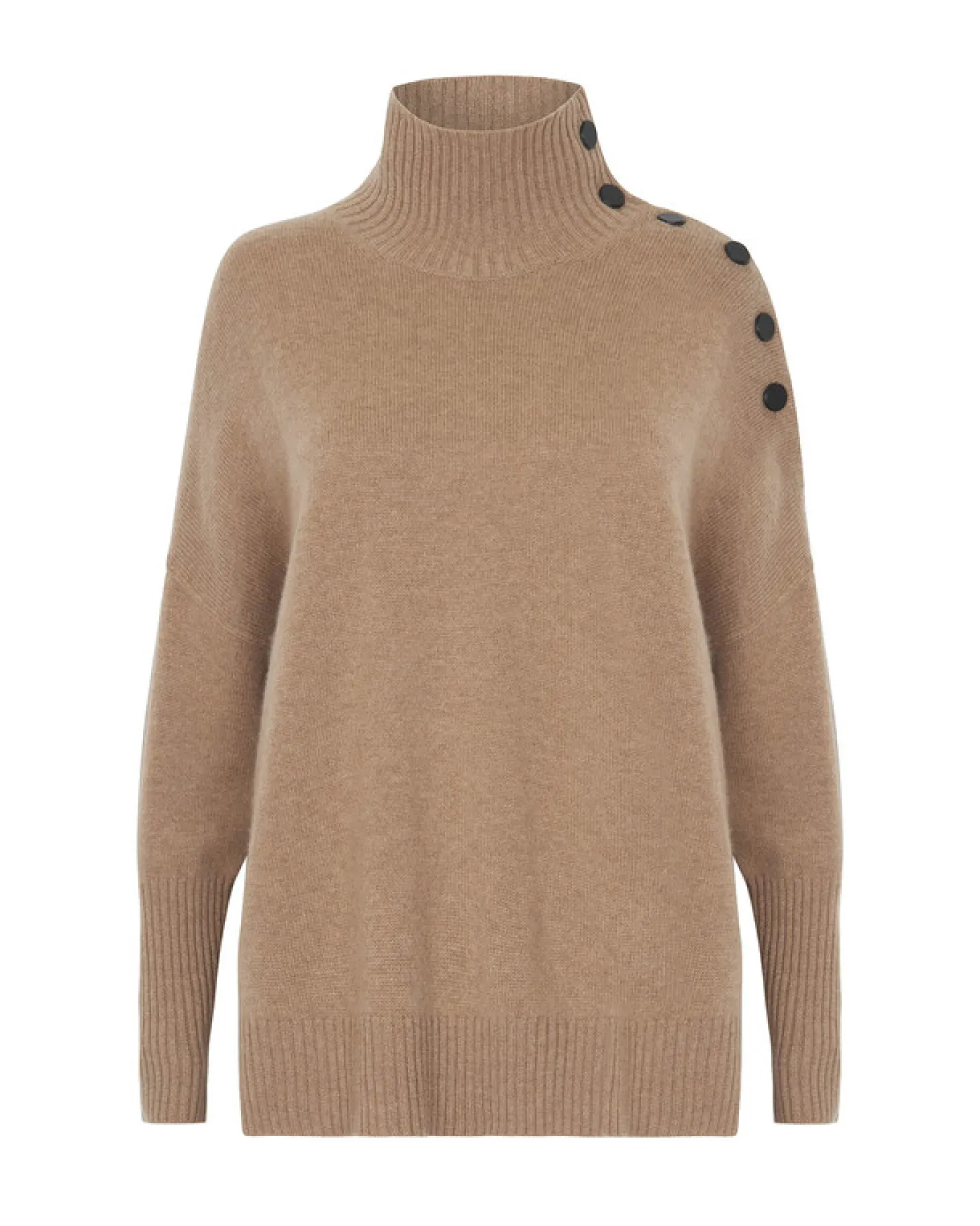 Pull Cachemire Col Roule Boutons Noirs