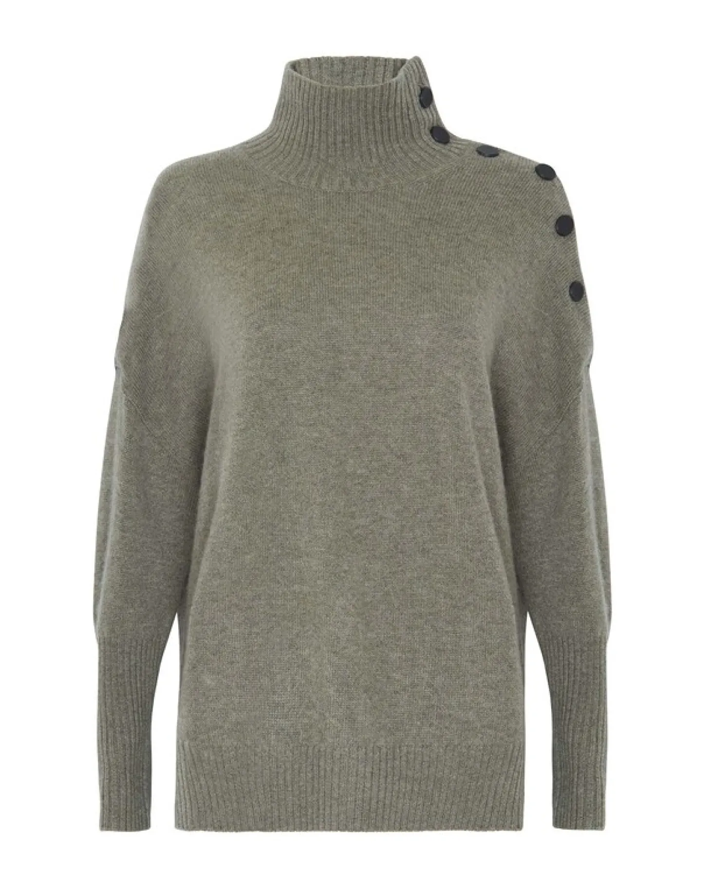 Pull Cachemire Col Roule Boutons Noirs