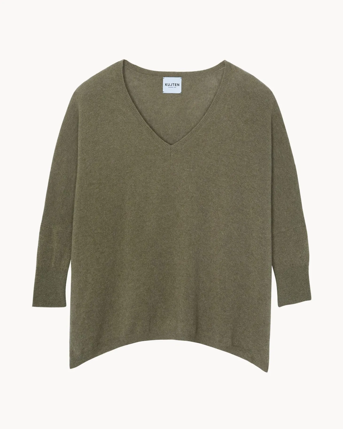 Pull Cachemire Col V Oversize Manche 3/4