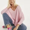 Pull Cachemire Col V Oversize Manche 3/4