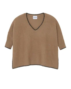 Pull Cachemire Col V Oversize Manche 3/4, 6 Fils