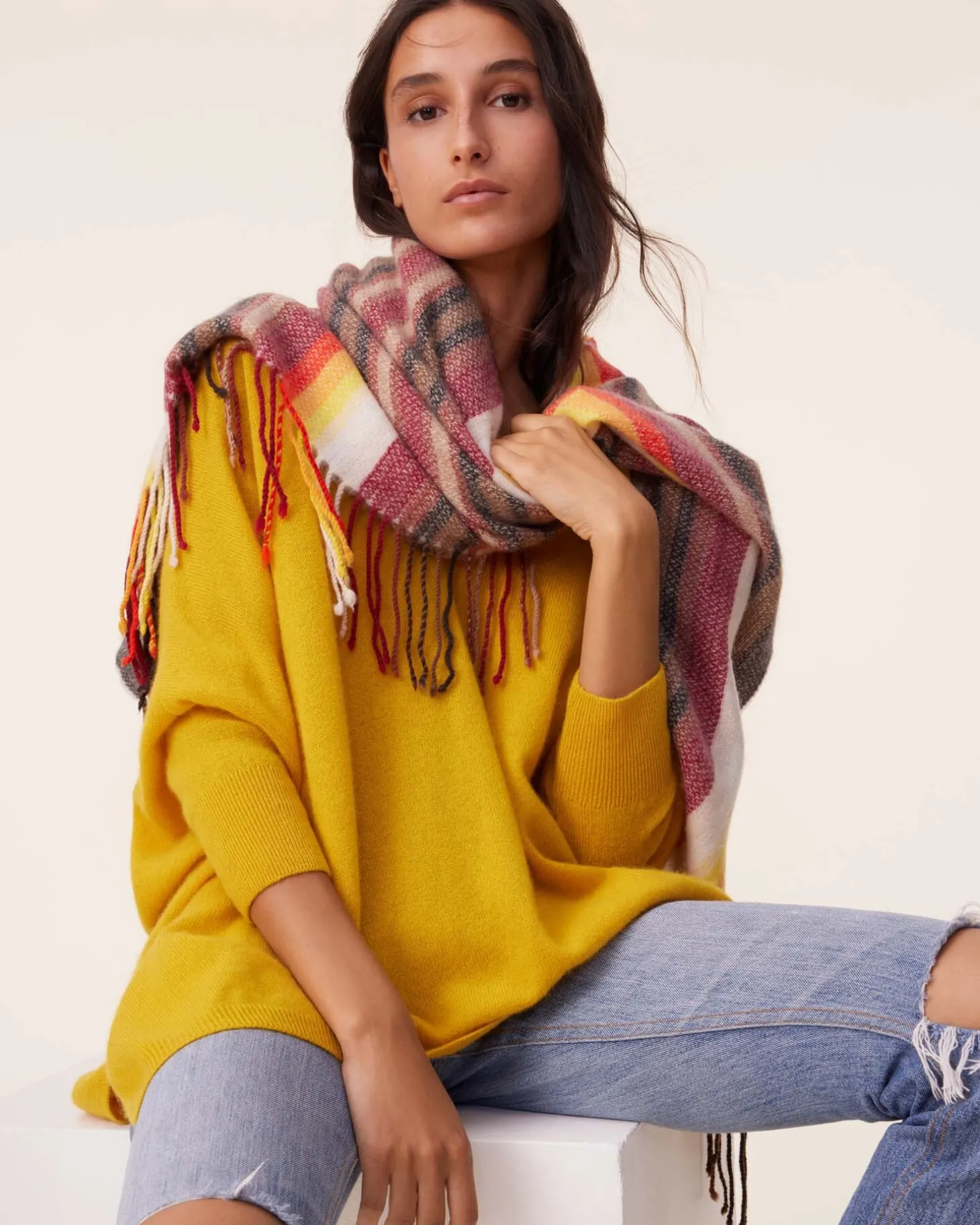 Pull Cachemire Col V Oversize Manche 3/4