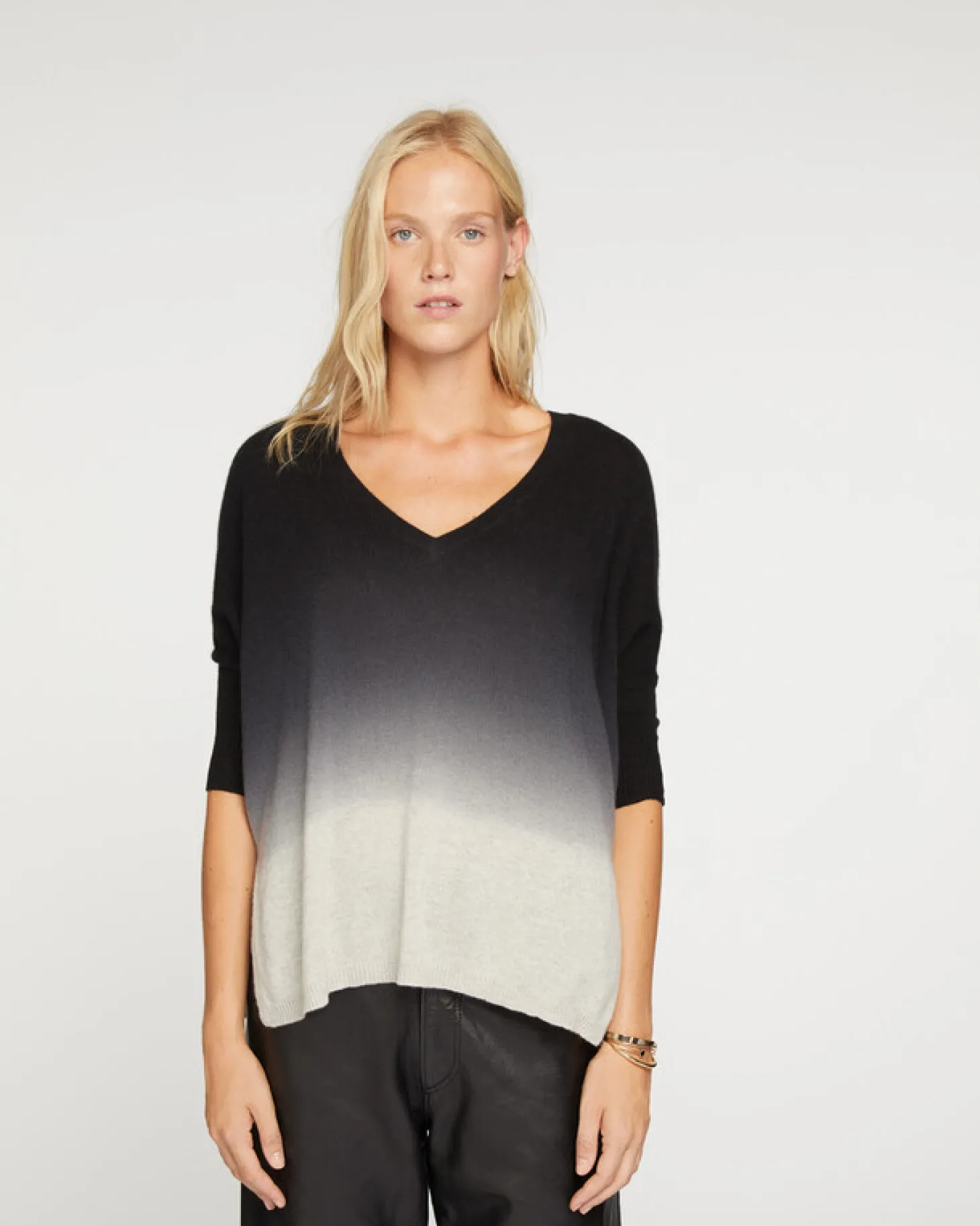 Pull Cachemire Col V Oversize Manches 3/4