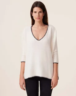 Pull Cachemire Col V Oversize Manche 3/4, 6 Fils