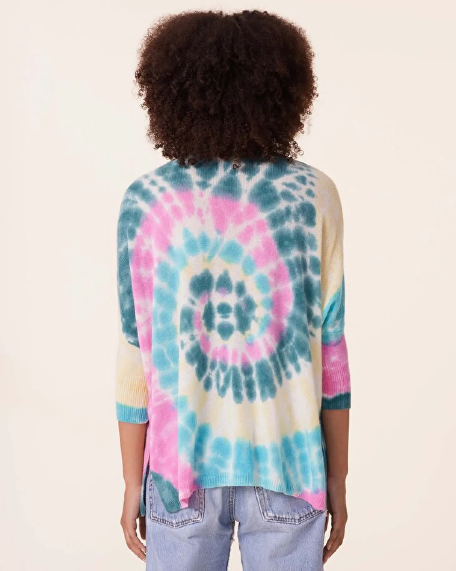 Pull Cachemire Col V Oversize Tie & Dye, 2 Fils