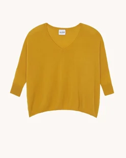 Pull Cachemire Col V Oversize Manche 3/4