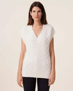 Pull Cachemire Col V Sans Manches, 8 Fils