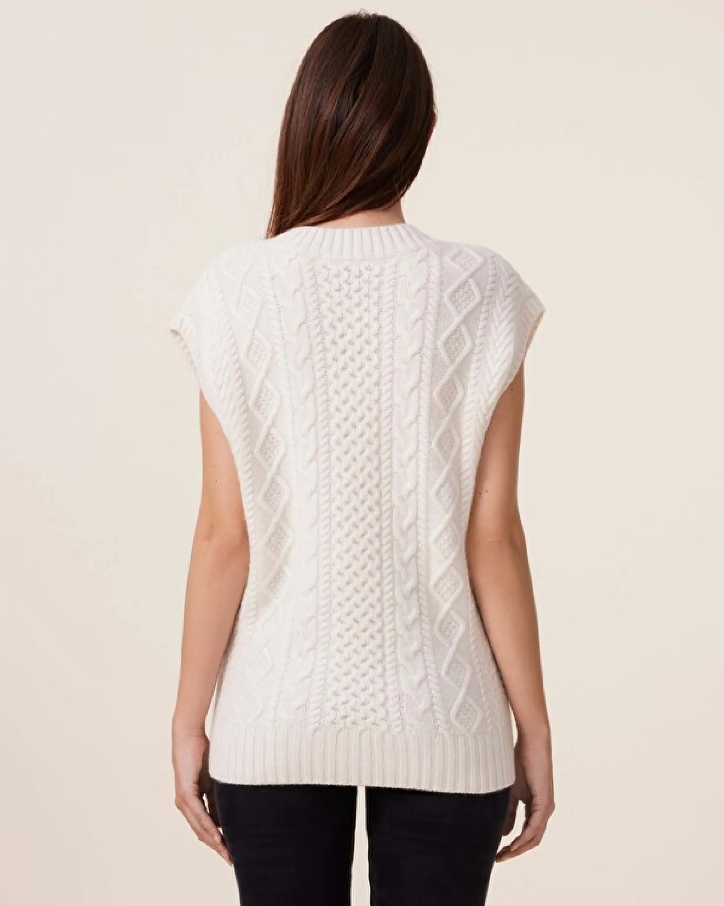 Pull Cachemire Col V Sans Manches, 8 Fils
