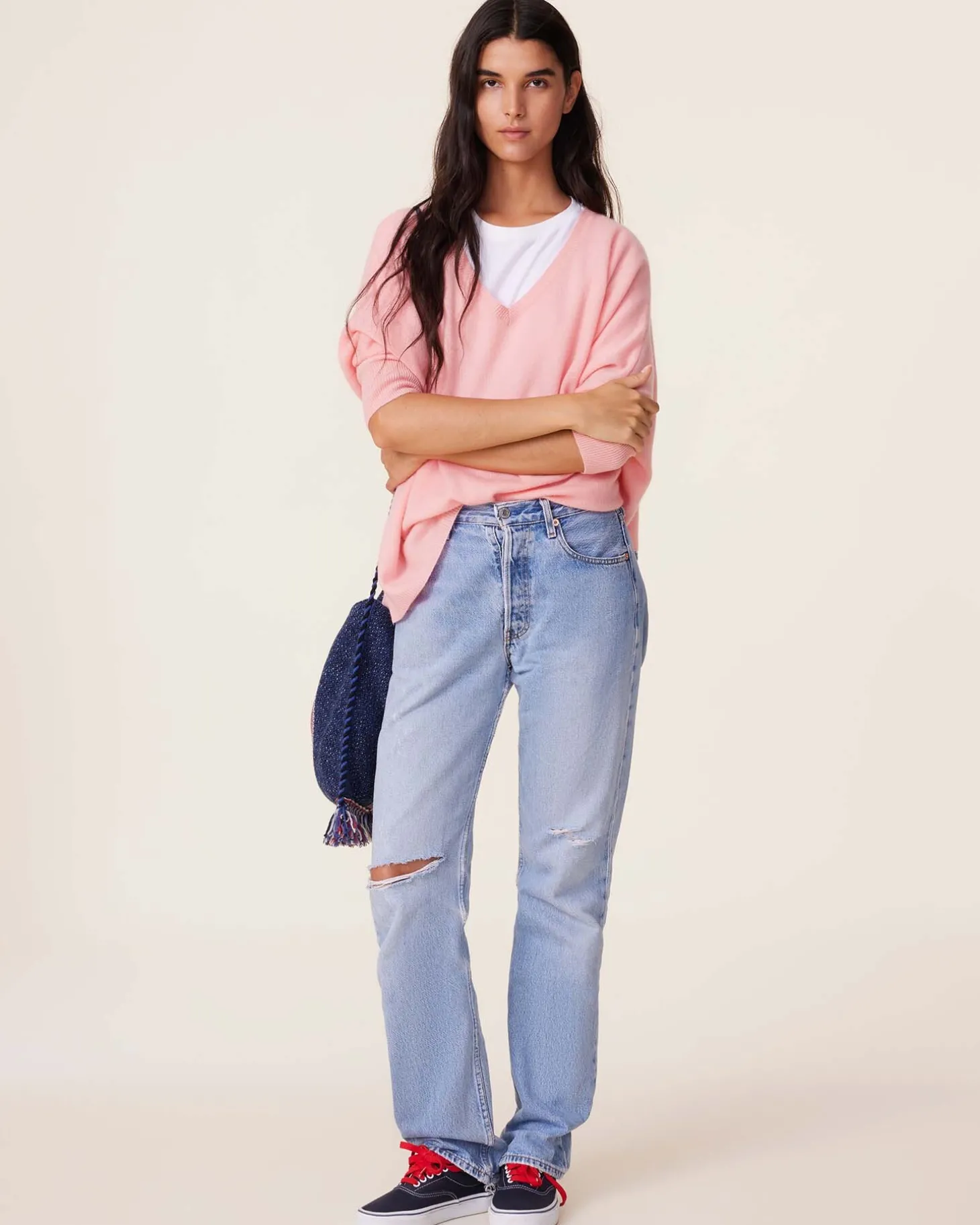 Pull Cachemire Femme Col V Oversize, 2 Fils