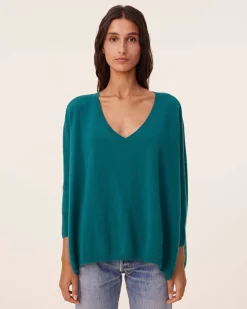 Pull Cachemire Femme Col V Oversize, 2 Fils