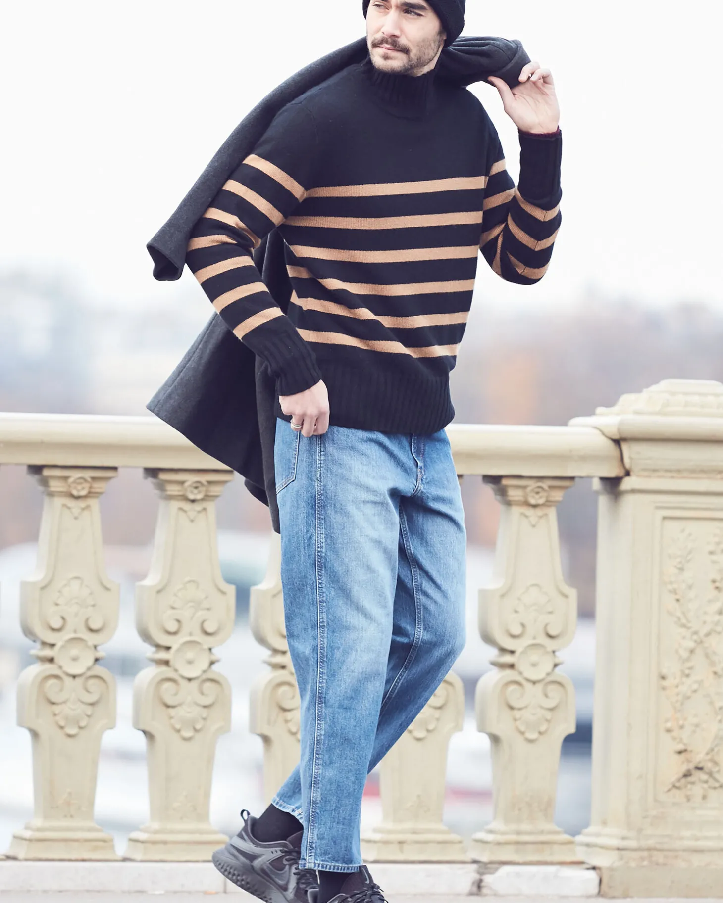 Pull Cachemire Homme Col Cheminee Marin