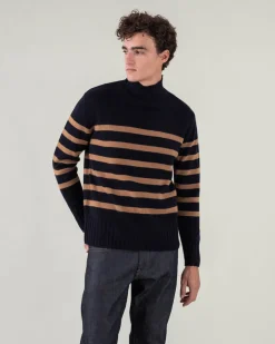 Pull Cachemire Homme Col Cheminee Marin