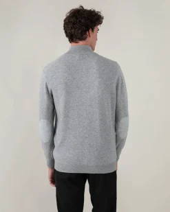 Pull Cachemire Homme Col Roule Uni Avec Patchs Aux Coudes