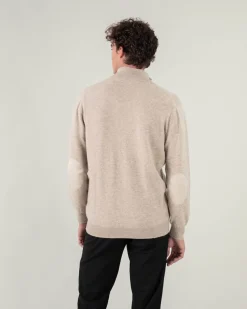 Pull Cachemire Homme Col Roule Uni Avec Patchs Aux Coudes