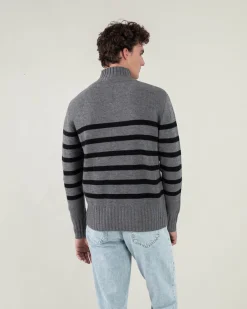 Pull Cachemire Homme Col Cheminee Marin
