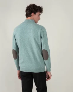 Pull Cachemire Homme Col Roule Uni Avec Patchs Aux Coudes