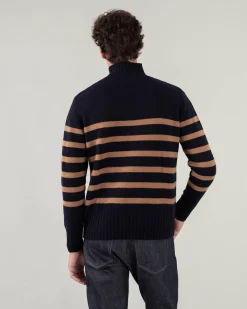 Pull Cachemire Homme Col Cheminee Marin