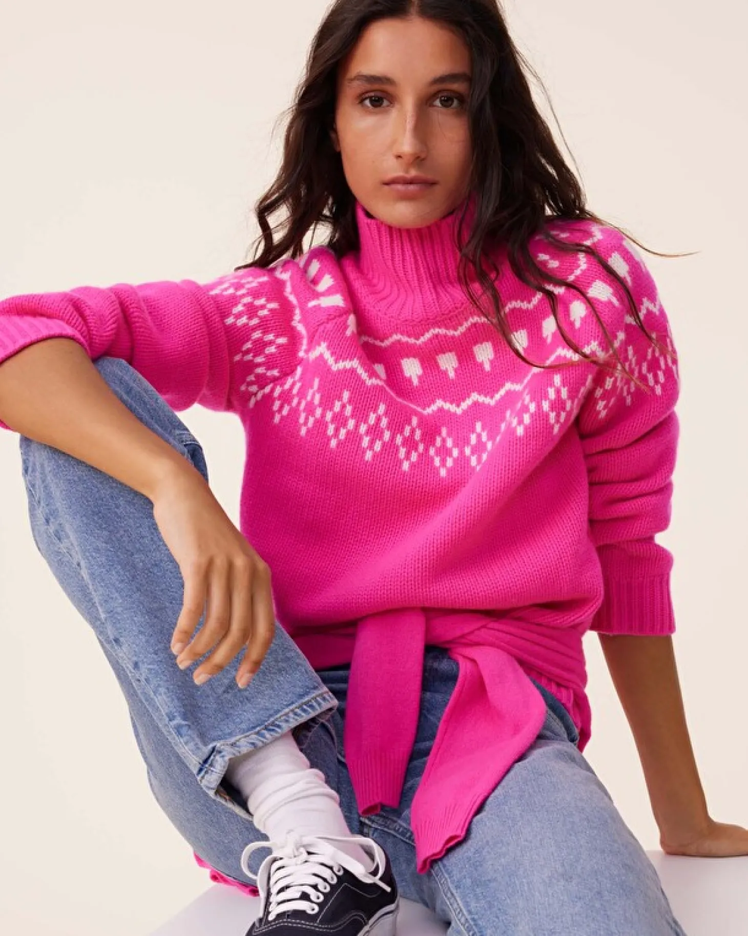 Pull Col Cheminee Cachemire Jacquard, 4 Fils