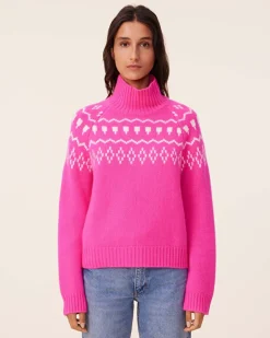 Pull Col Cheminee Cachemire Jacquard, 4 Fils