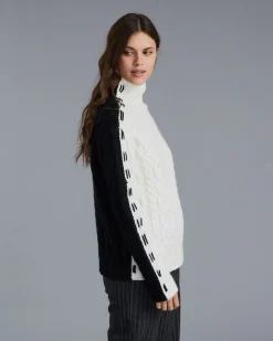 Pull Col Cheminee Femme Torsade Bicolore