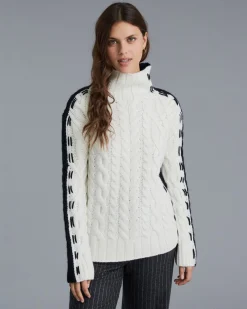 Pull Col Cheminee Femme Torsade Bicolore