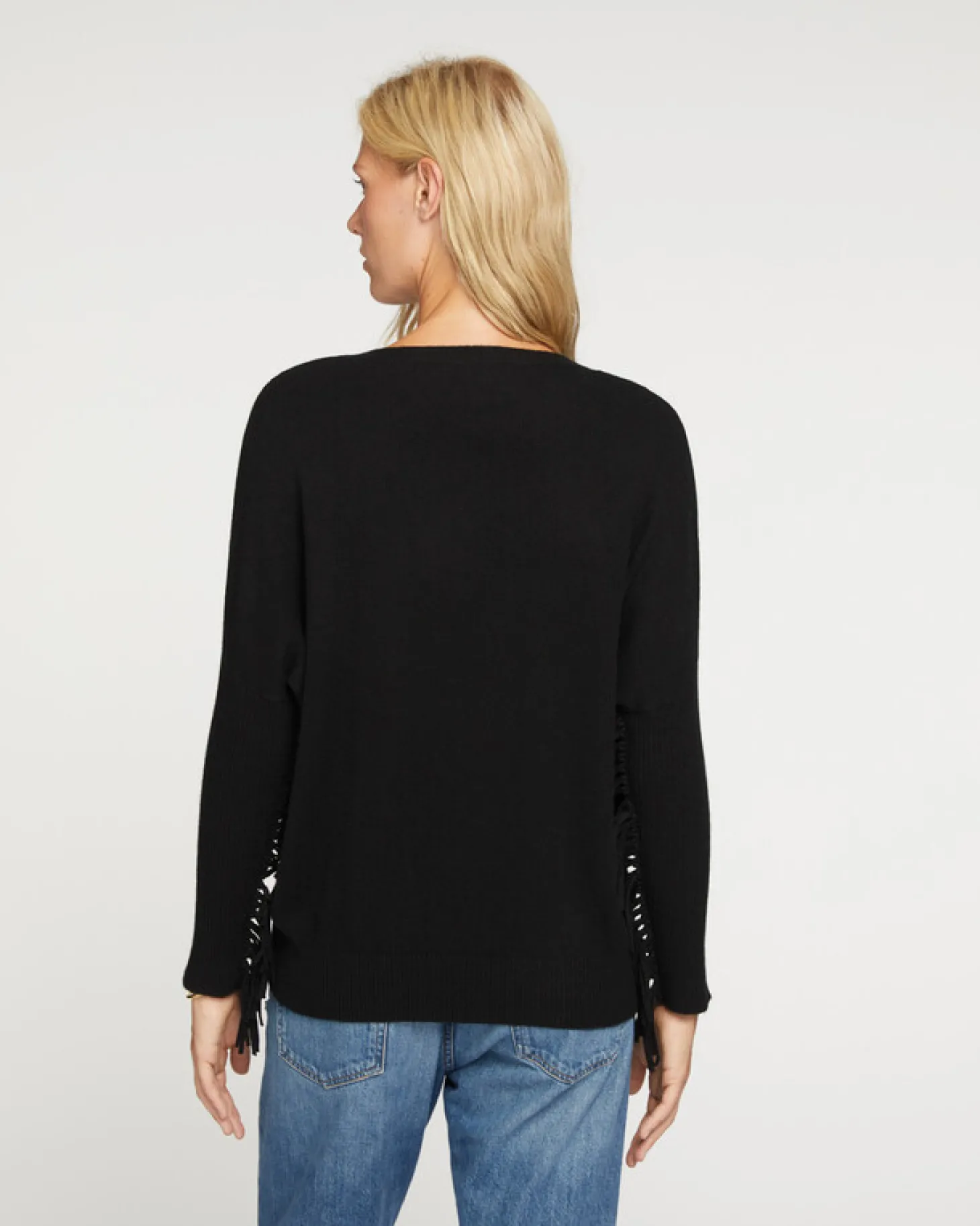 Pull Col Rond Cachemire Femme Avec Franges, 2 Fils