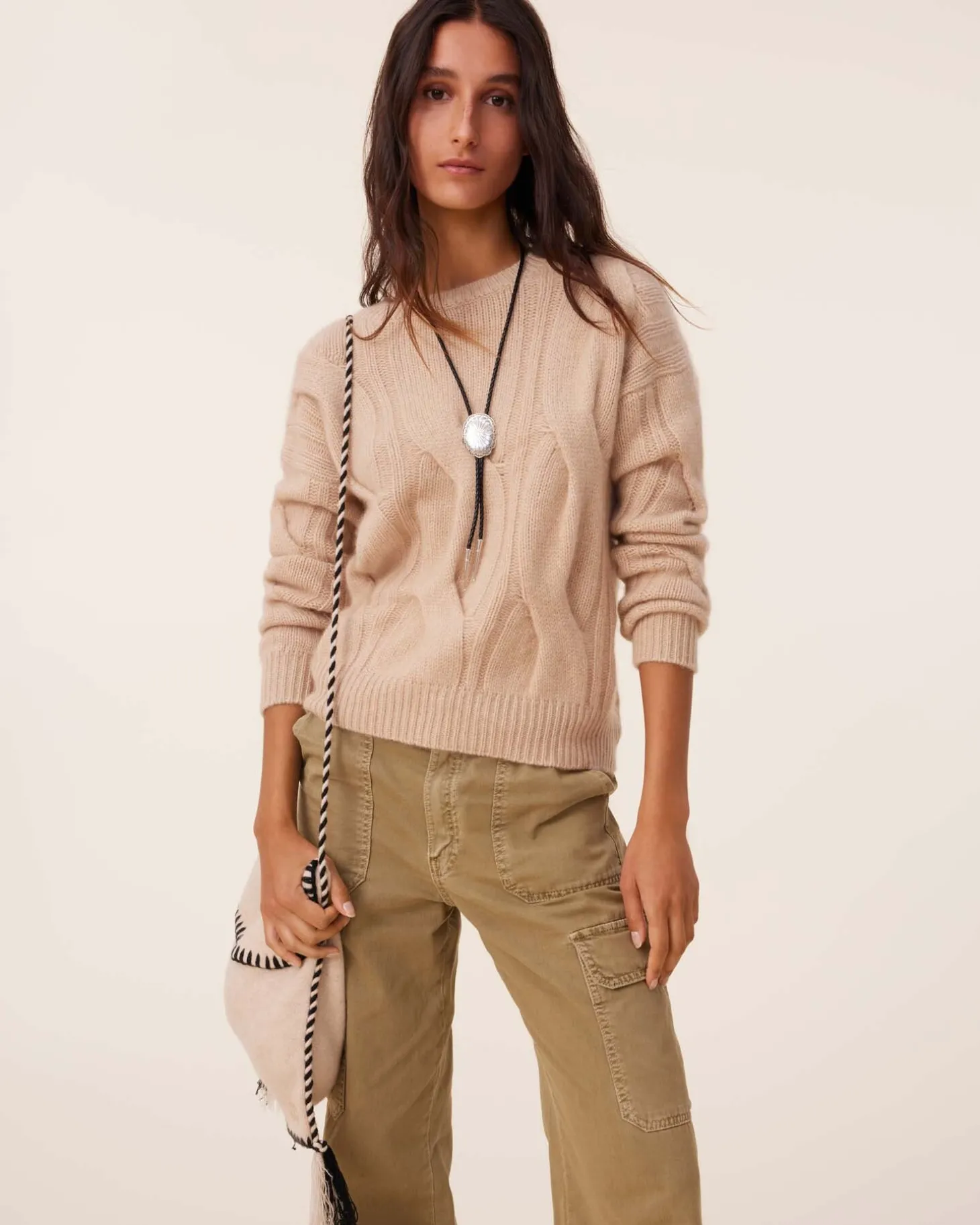 Pull Col Rond Cachemire Torsade, 8 Fils