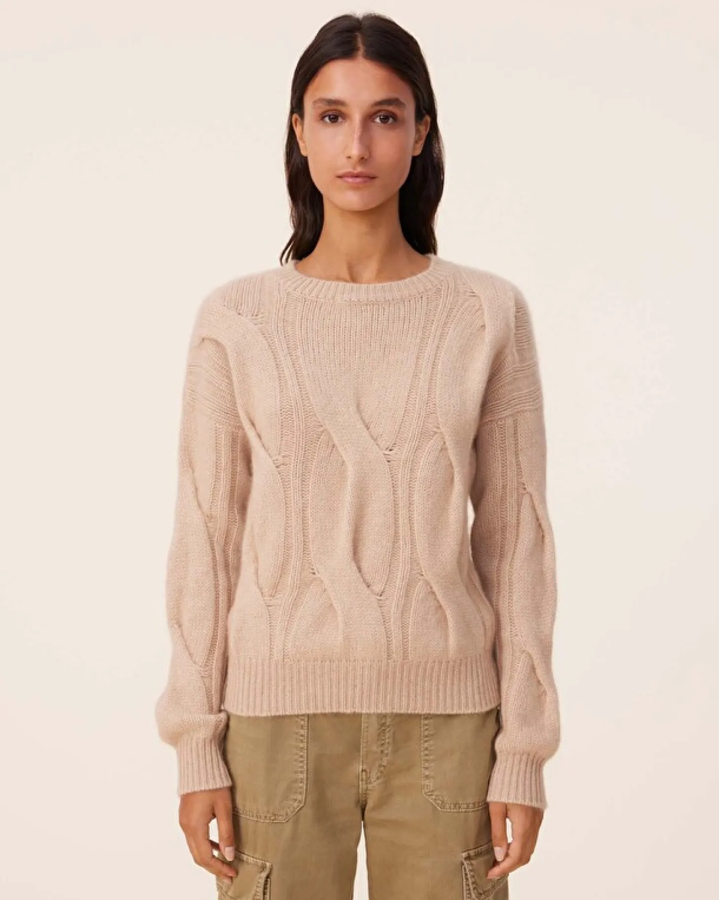 Pull Col Rond Cachemire Torsade, 8 Fils
