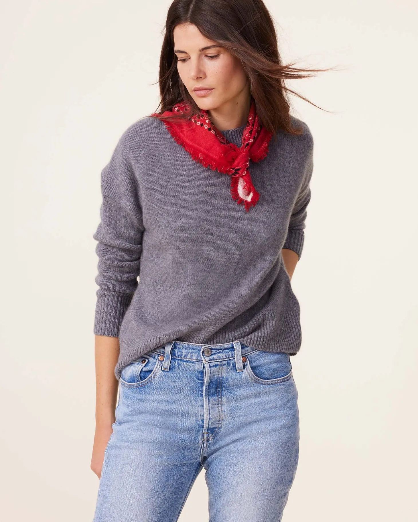 Pull Col Rond Decalage Bas Cachemire