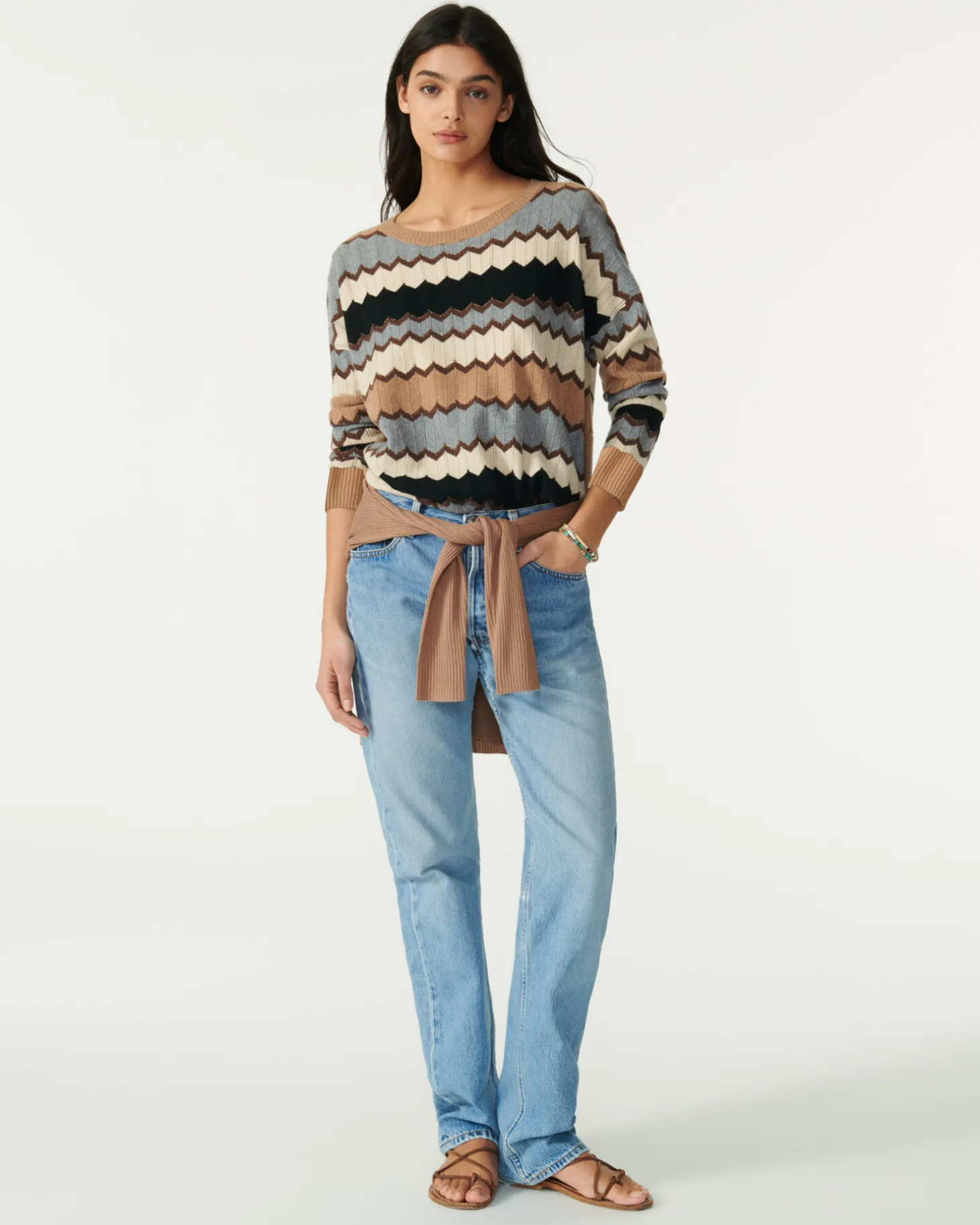 Pull Col Rond Intarsia Cachemire