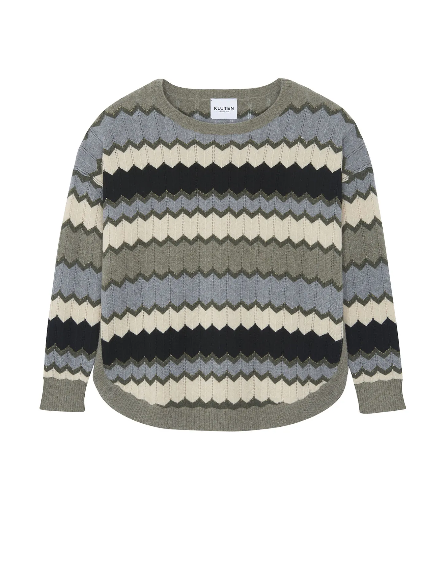 Pull Col Rond Intarsia Cachemire