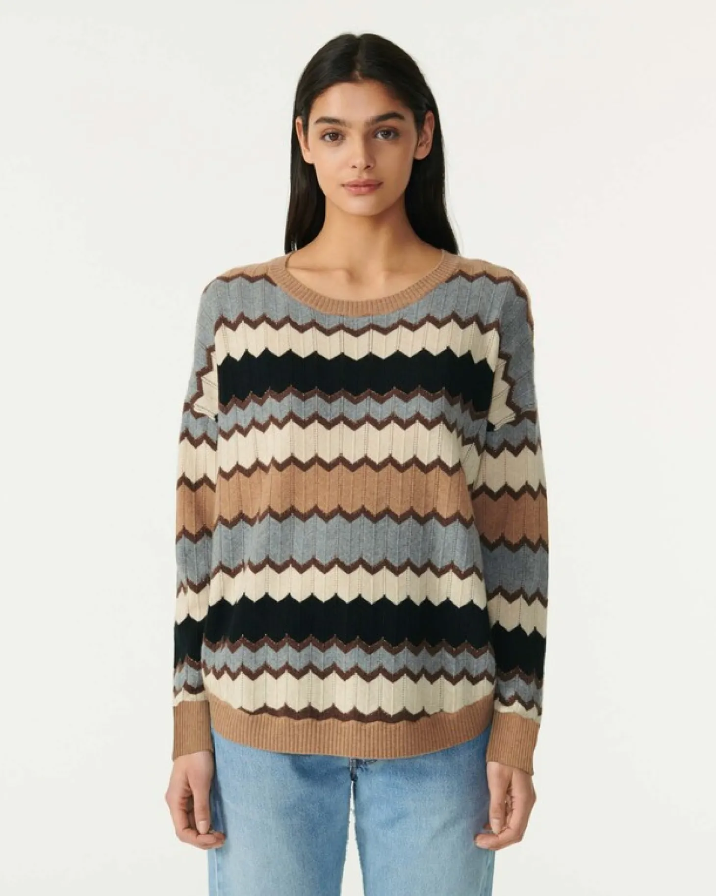 Pull Col Rond Intarsia Cachemire