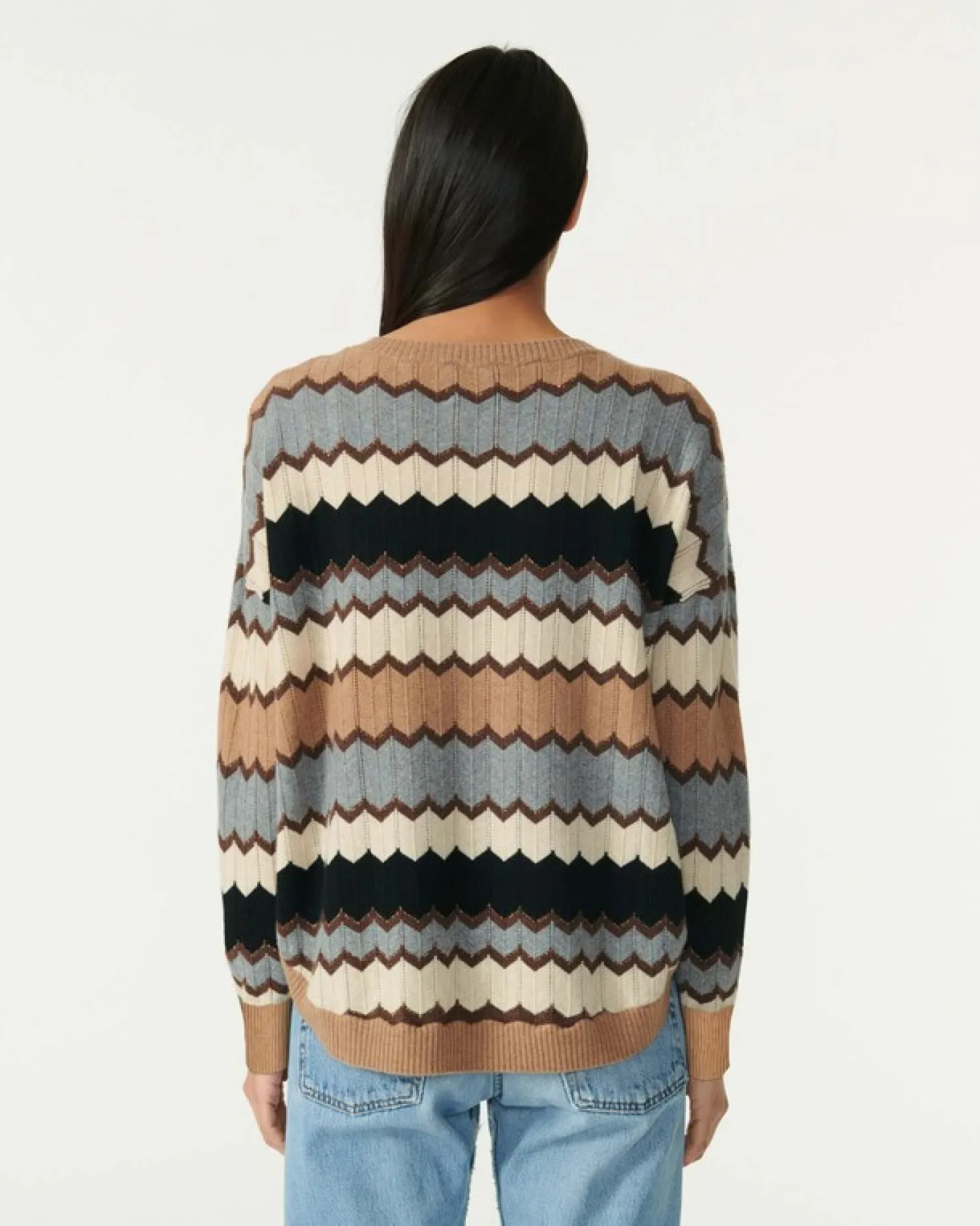 Pull Col Rond Intarsia Cachemire
