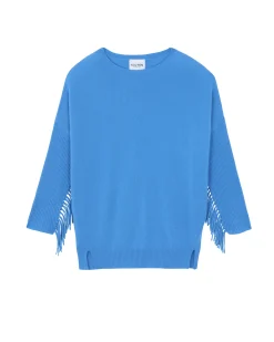 Pull Col Rond Manches Franges Cachemire